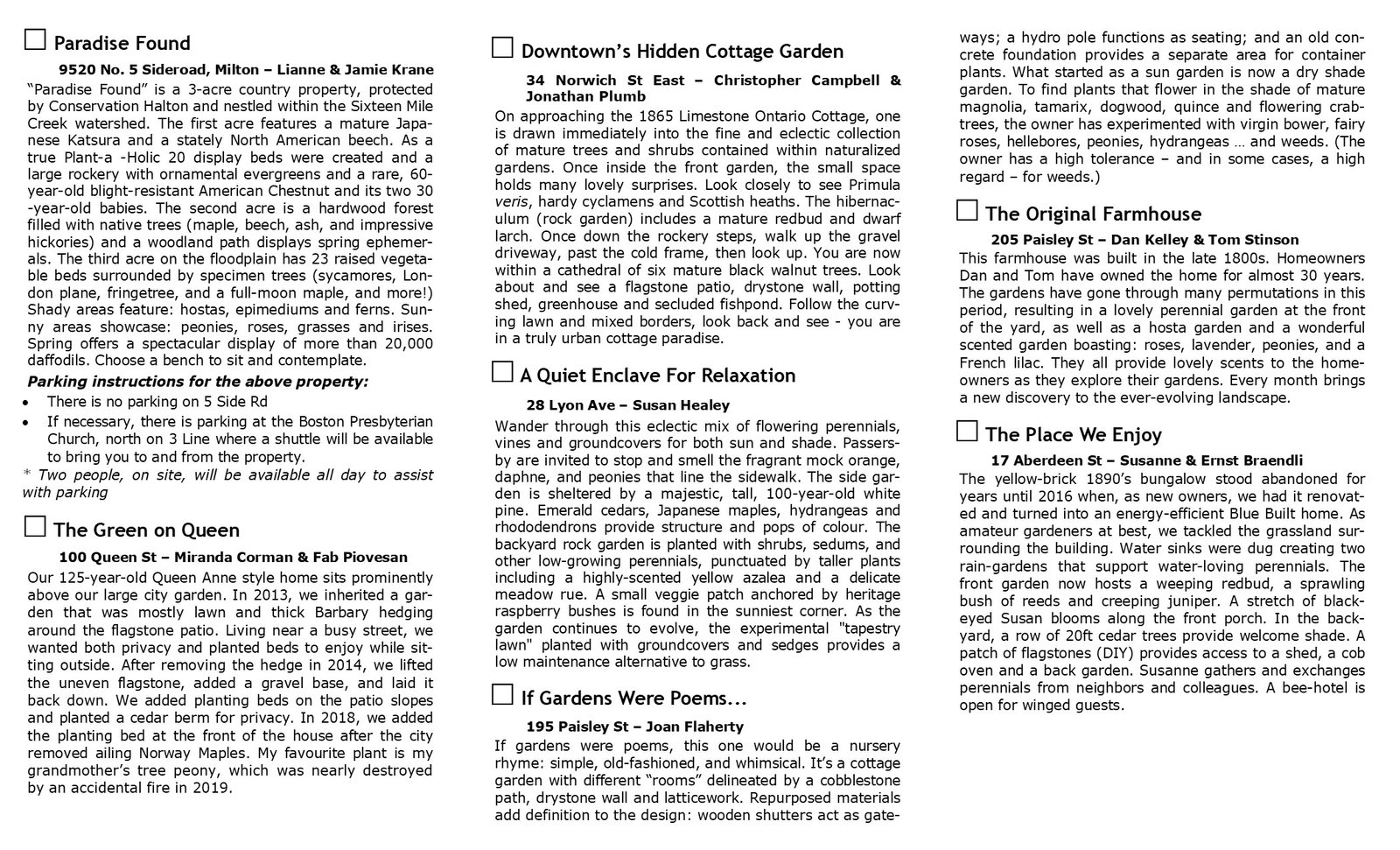 Garden Descriptions